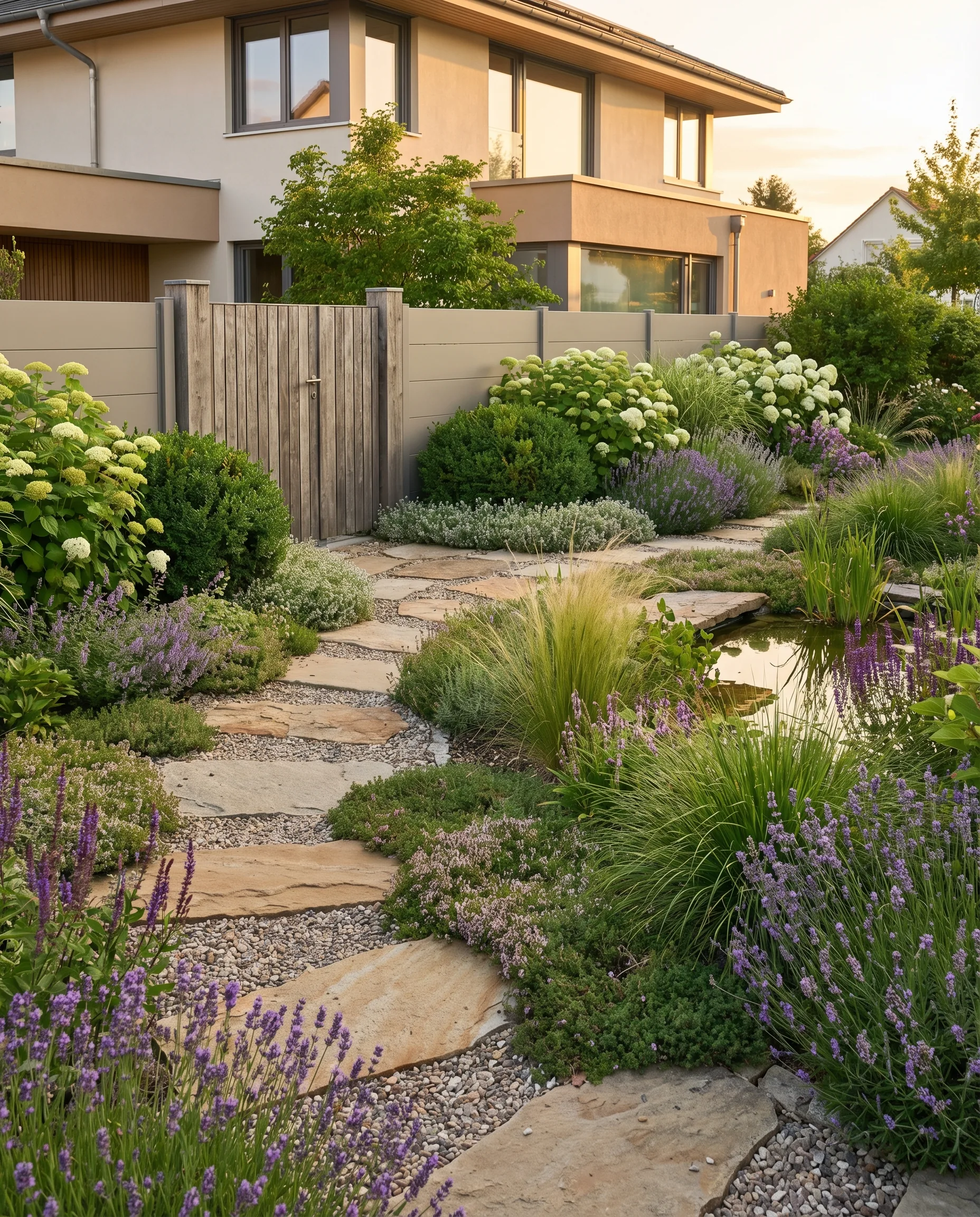 Gartenweg mit Trittplatten in Rasenfläche für natürliche Wegeführung